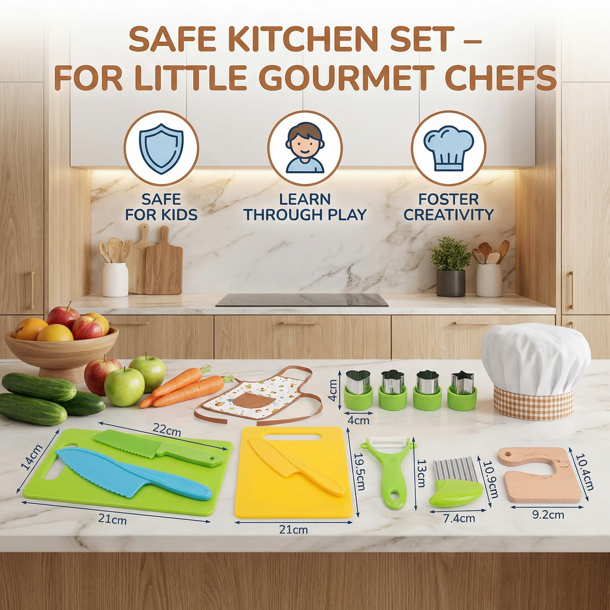 Pretend Play Kitchen Utensil Set for Small Hands in Seven Or Thirteen Piece Sizes