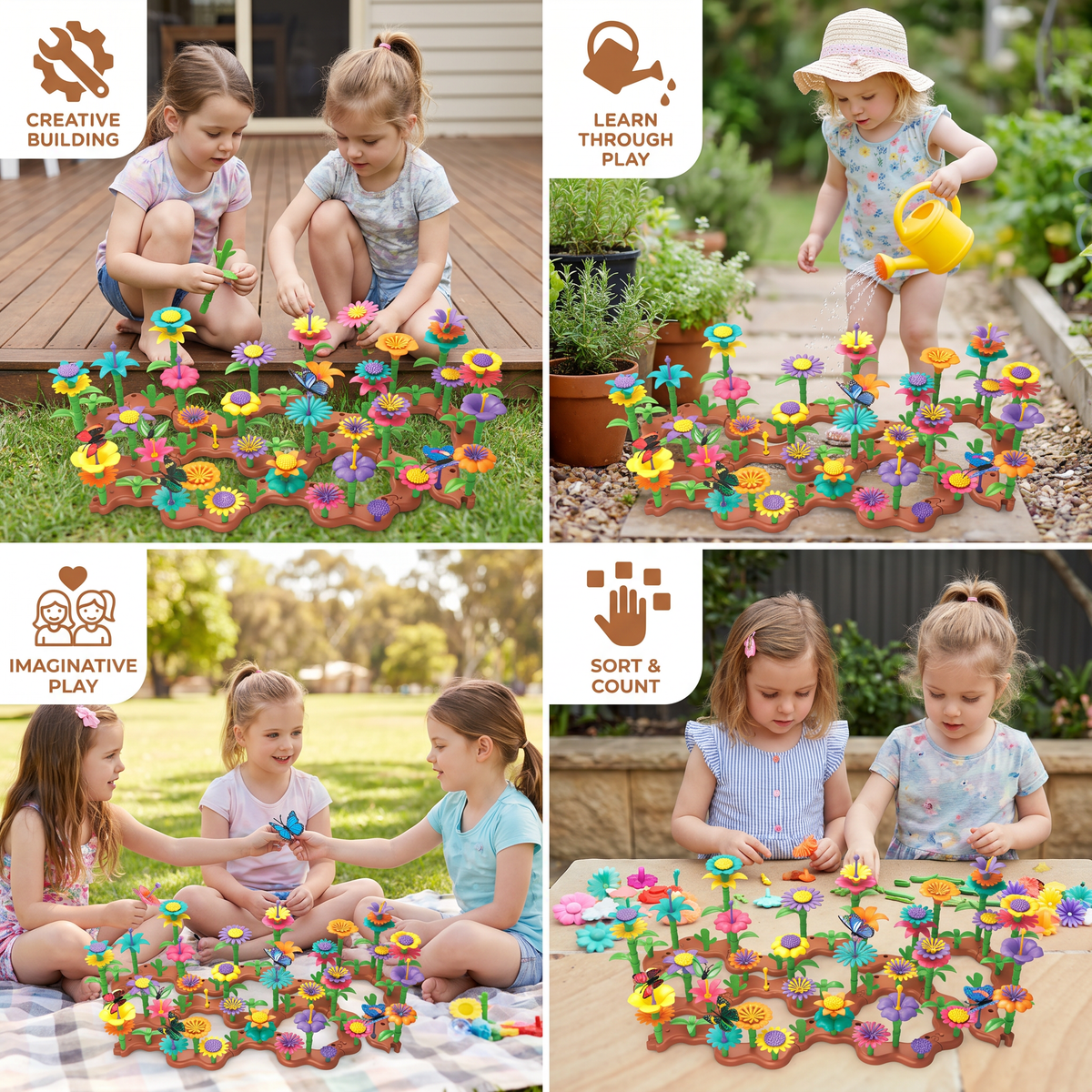 Flower Garden Building Toy with Peg Pieces for Creative Play