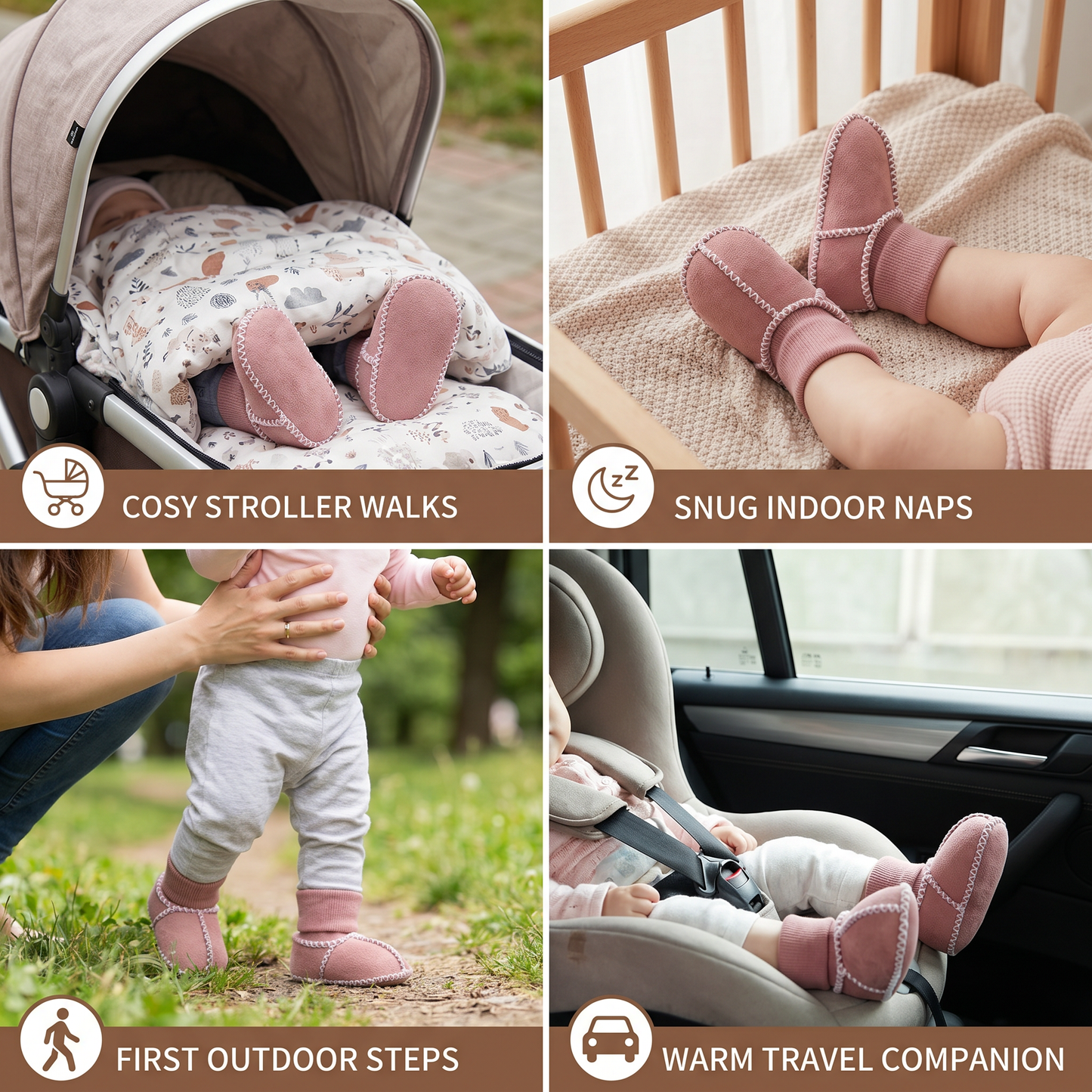 Baby Sock Shoes with Lined Warmth and Grip Sole, Suede Finish