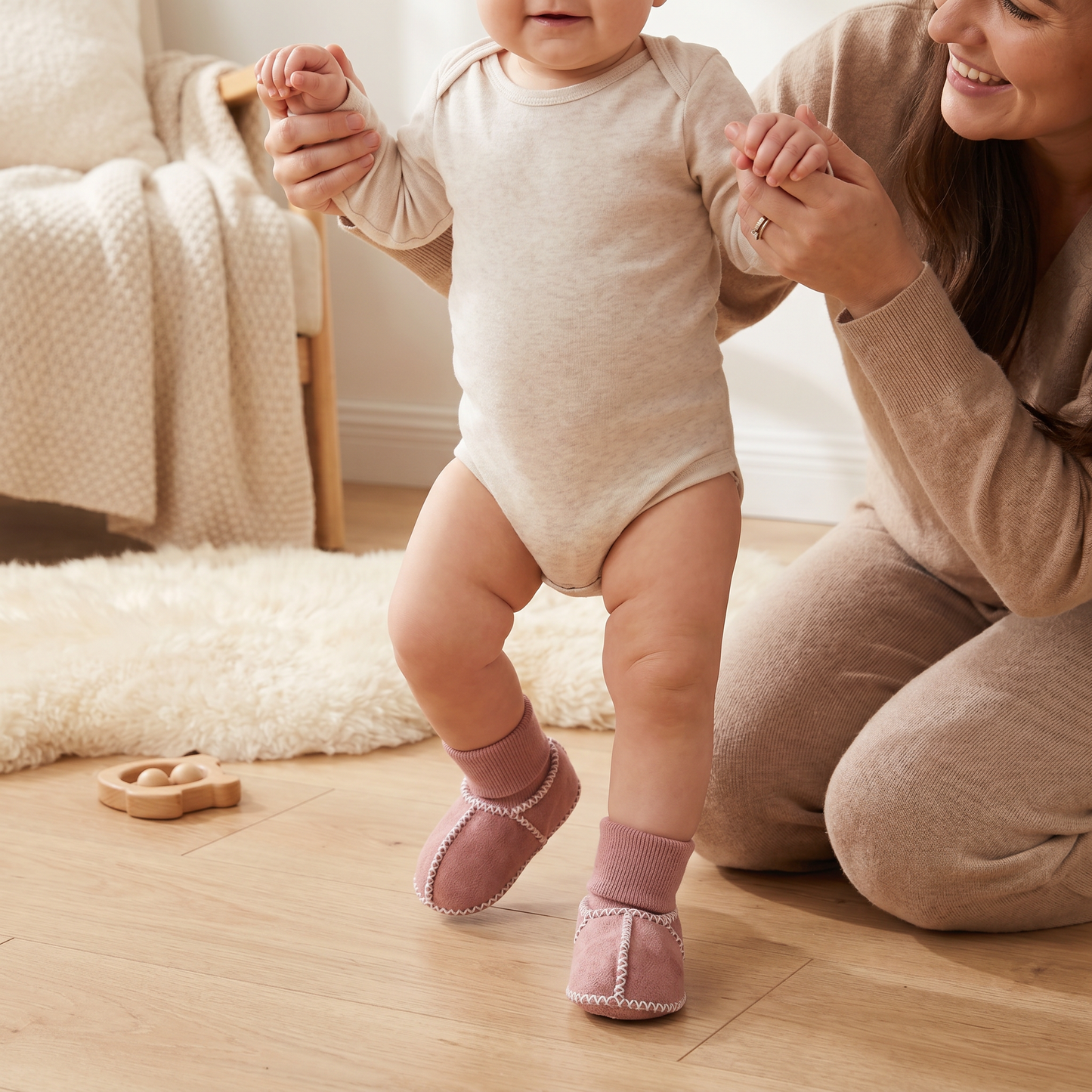 Baby Sock Shoes with Lined Warmth and Grip Sole, Suede Finish