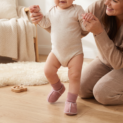 Baby Sock Shoes with Lined Warmth and Grip Sole, Suede Finish