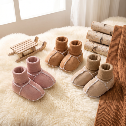 Baby Sock Shoes with Lined Warmth and Grip Sole, Suede Finish