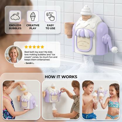 Ice Cream Machine Bath Toy with Bubble Maker and Friendly Face for Baby Bath Time