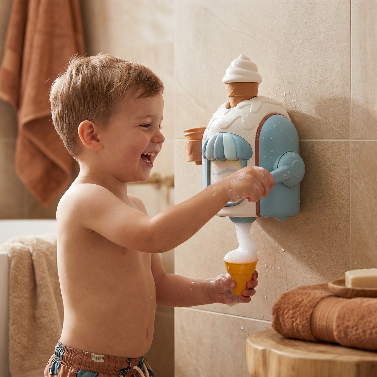Ice Cream Machine Bath Toy with Bubble Maker and Friendly Face for Baby Bath Time