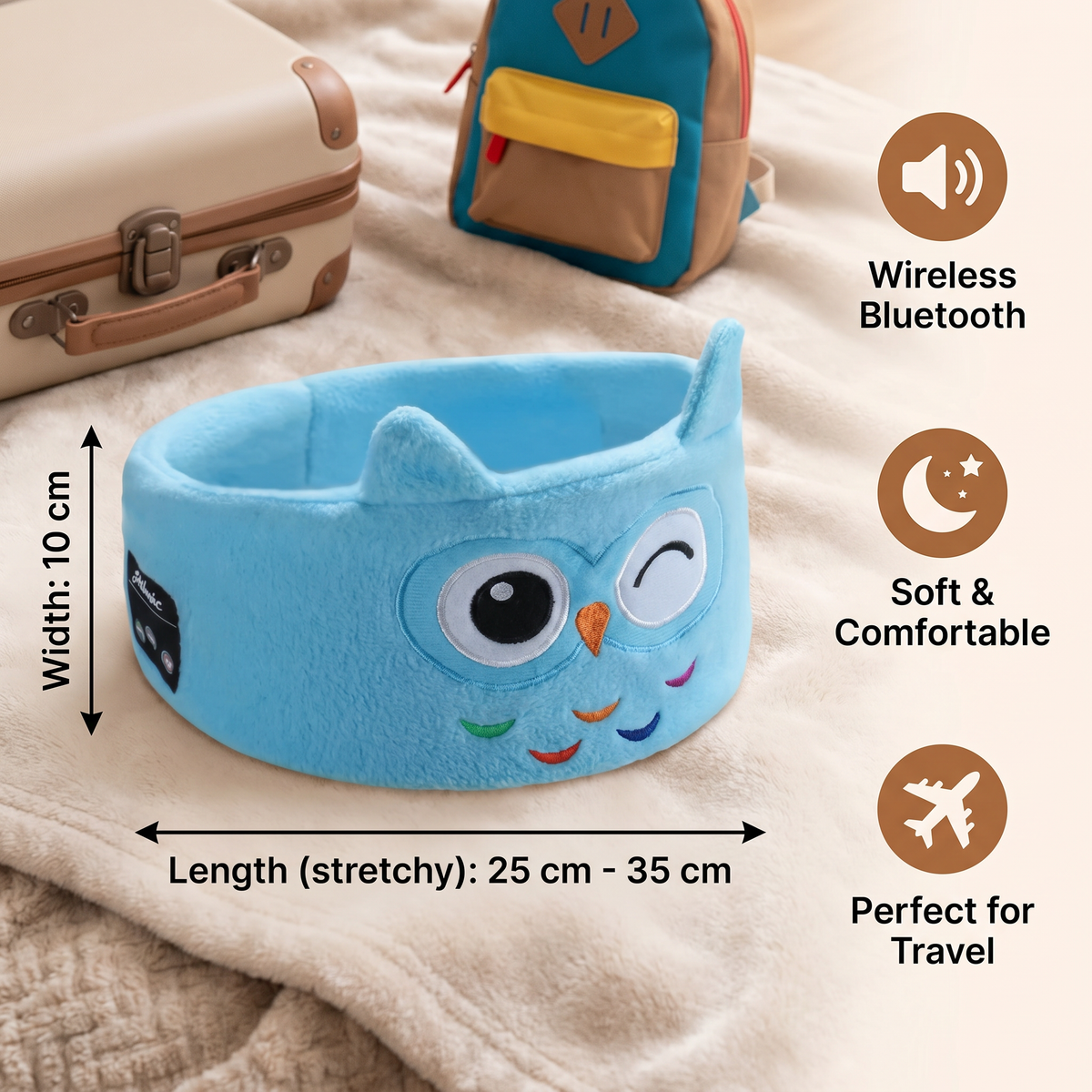 Soft Sleep Headband with Built in Wireless Speakers in Nine Animal Designs for Travel and Naps