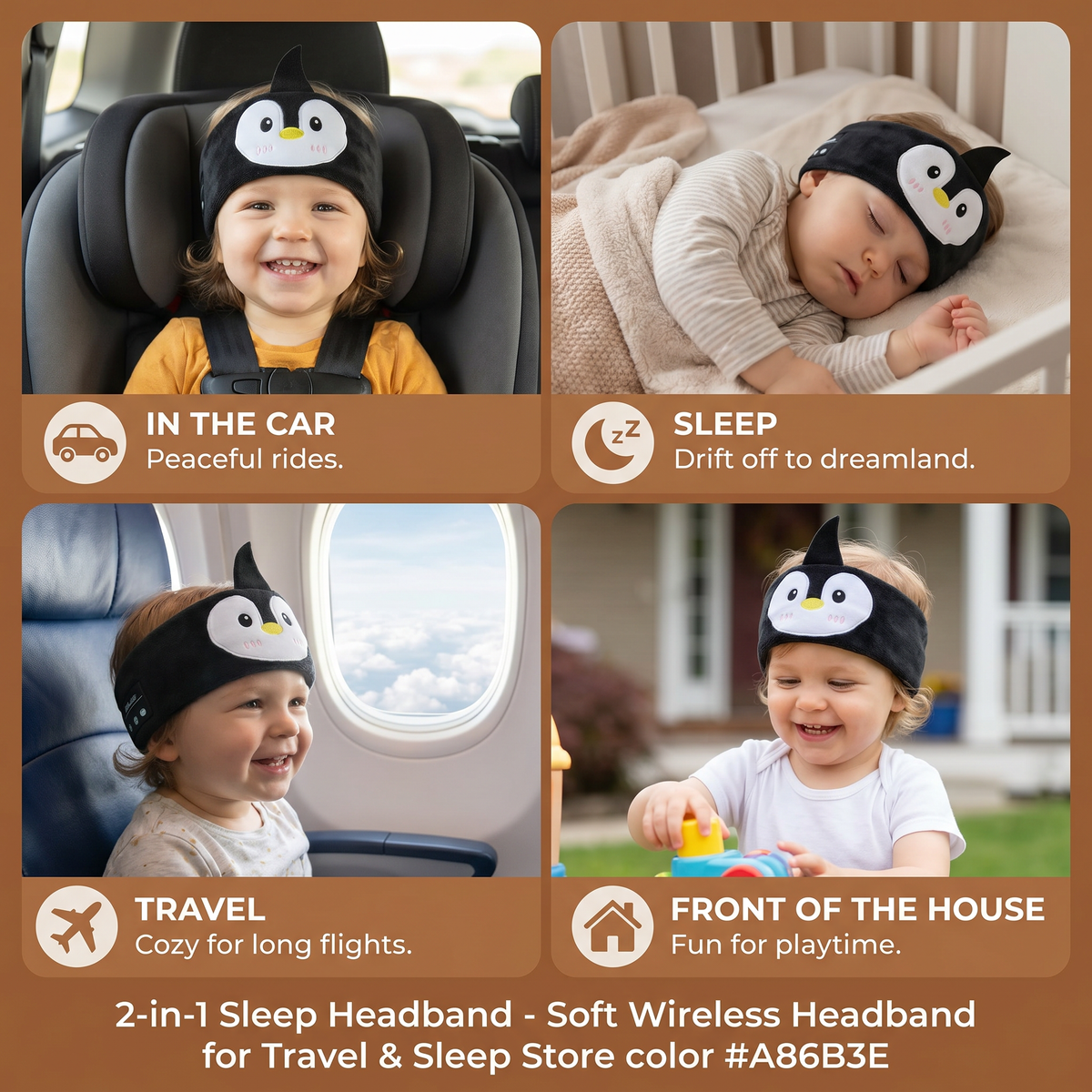 Soft Sleep Headband with Built in Wireless Speakers in Nine Animal Designs for Travel and Naps