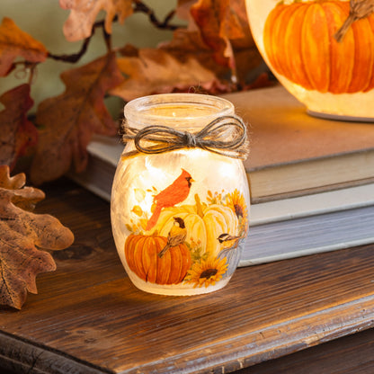 Multicolor LED Glass Jar with Seasonal Message and Battery Operation