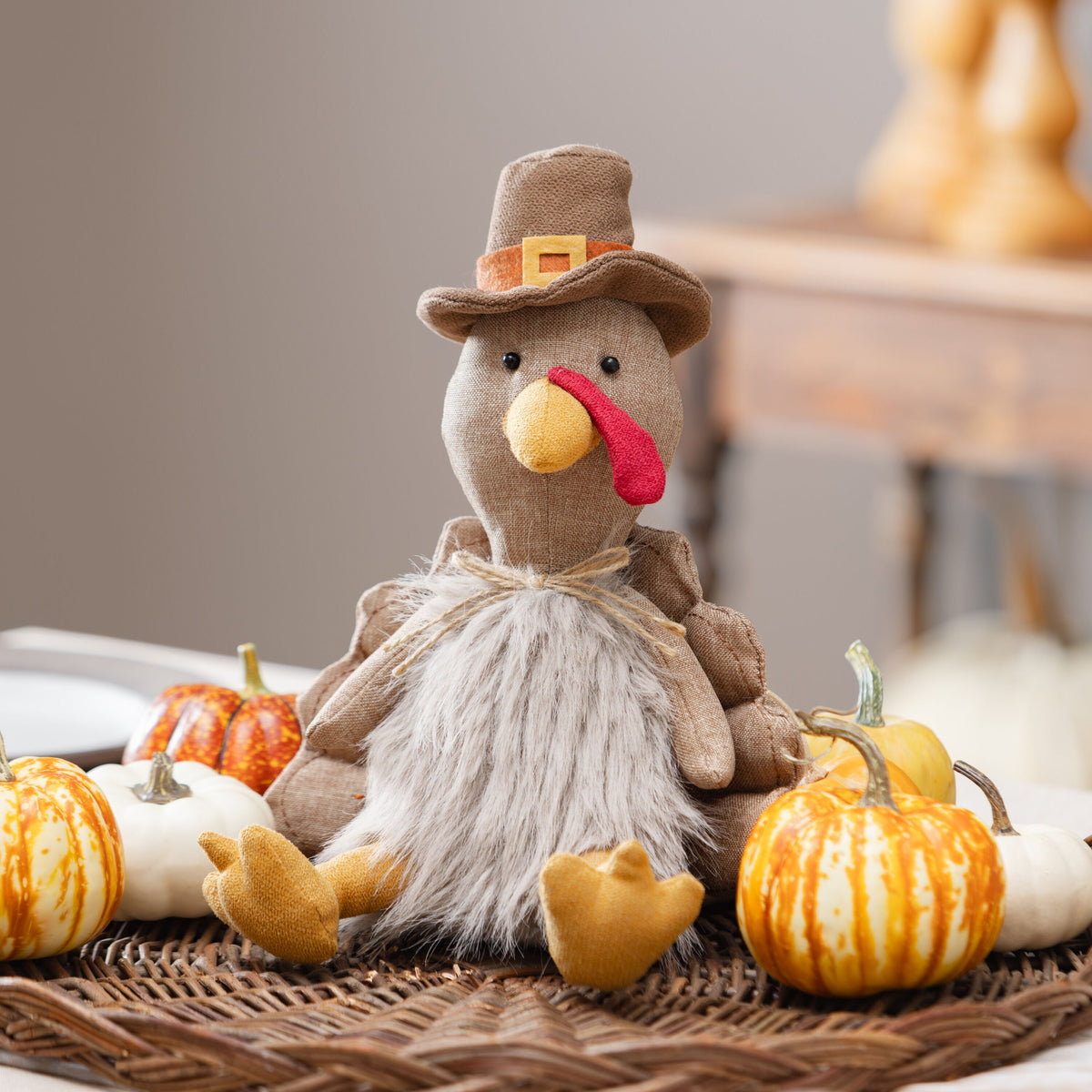Harvest Turkey Fabric Table Accent, 12 Inches