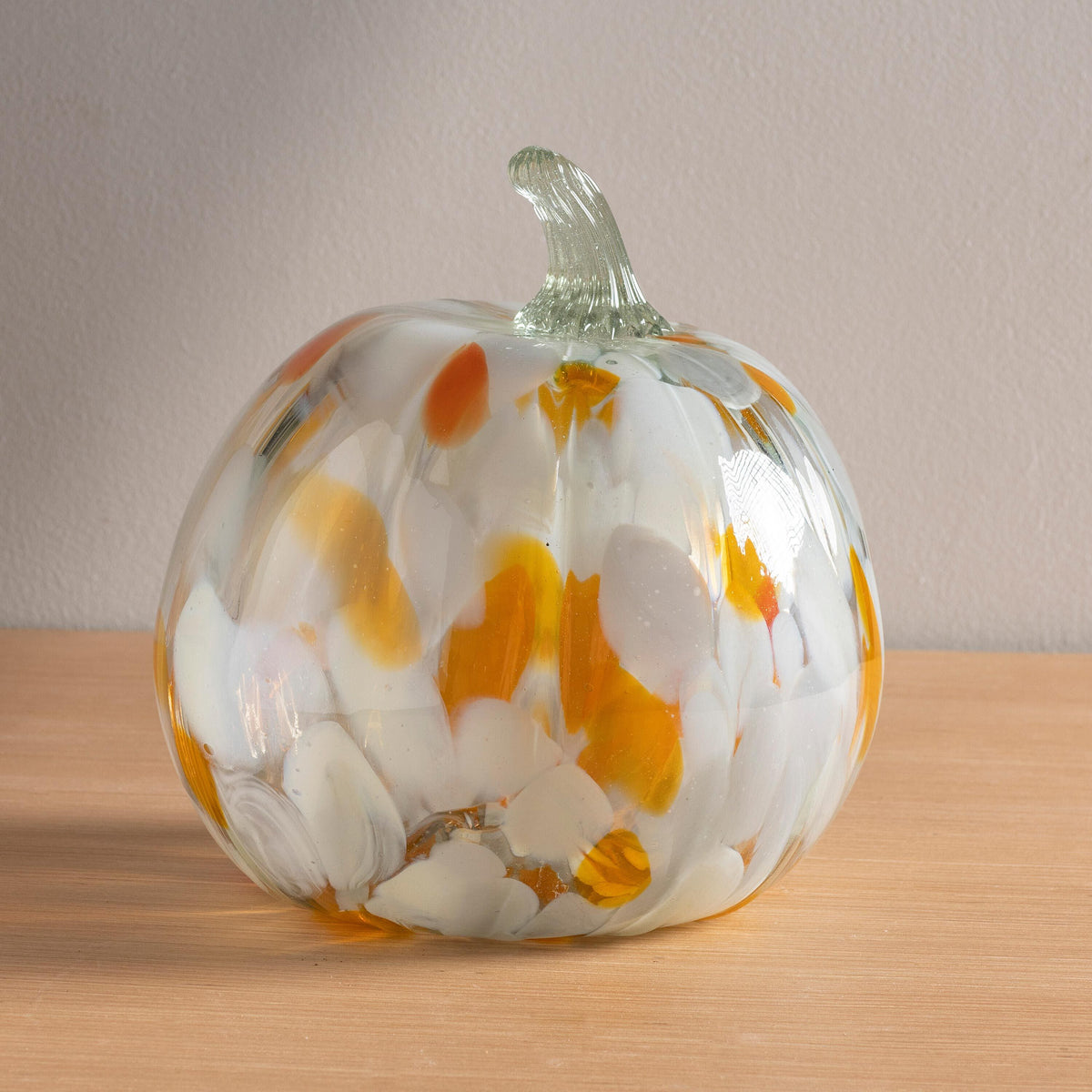 Recycled Glass Pumpkin with Textured Surface and Color Variations