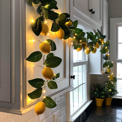 Lit Ornament Garland of 4.9 Feet for Indoor Shelves in Fall Maple, Red Berry, Lemon, Lavender or Cool Maple
