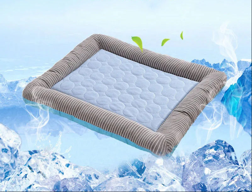 Breathable Cooling Pet Bed Mat with Ice Silk Surface and Edge Stitching, Blue or Pink