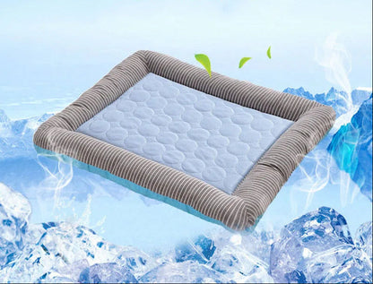 Breathable Cooling Pet Bed Mat with Ice Silk Surface and Edge Stitching, Blue or Pink