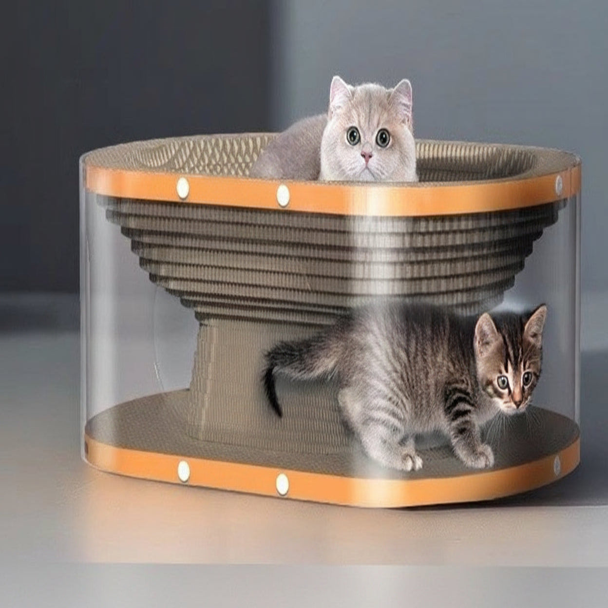 Cat Scratching Board with Raised Nest and Corrugated Surface for Indoor Play