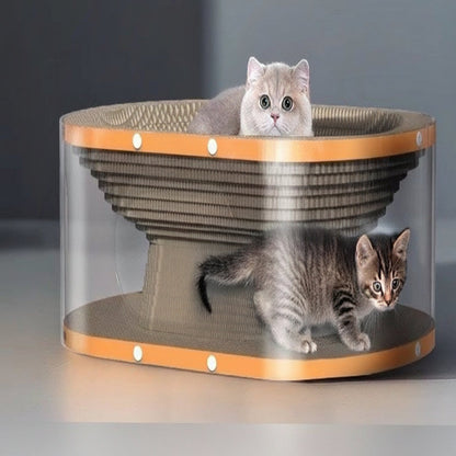 Cat Scratching Board with Raised Nest and Corrugated Surface for Indoor Play