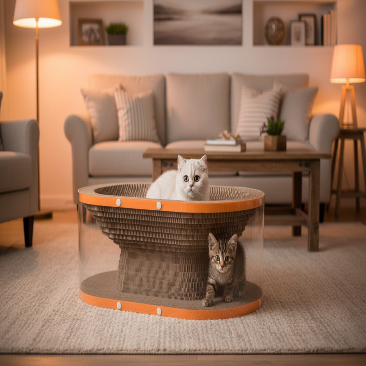 Cat Scratching Board with Raised Nest and Corrugated Surface for Indoor Play