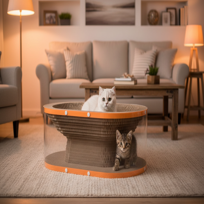 Cat Scratching Board with Raised Nest and Corrugated Surface for Indoor Play