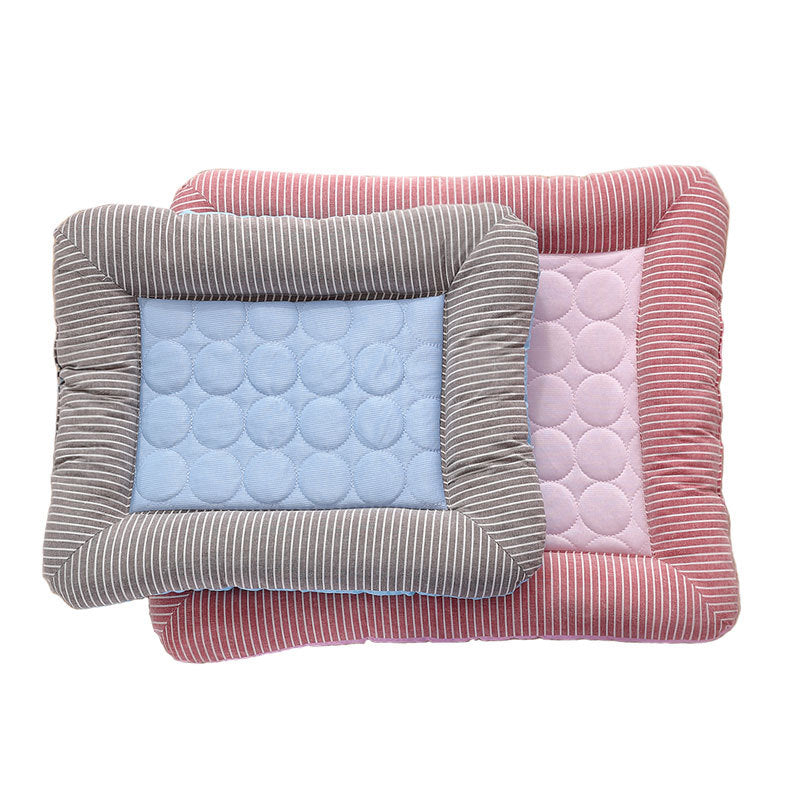 Breathable Cooling Pet Bed Mat with Ice Silk Surface and Edge Stitching, Blue or Pink