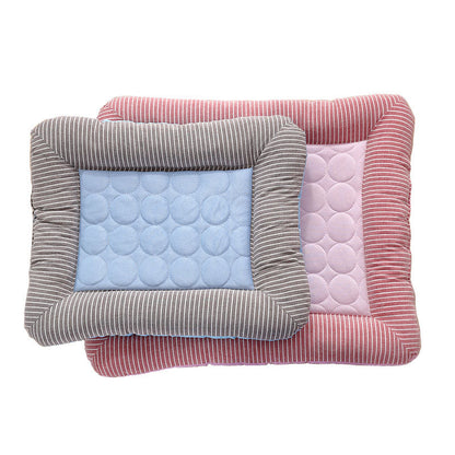 Breathable Cooling Pet Bed Mat with Ice Silk Surface and Edge Stitching, Blue or Pink