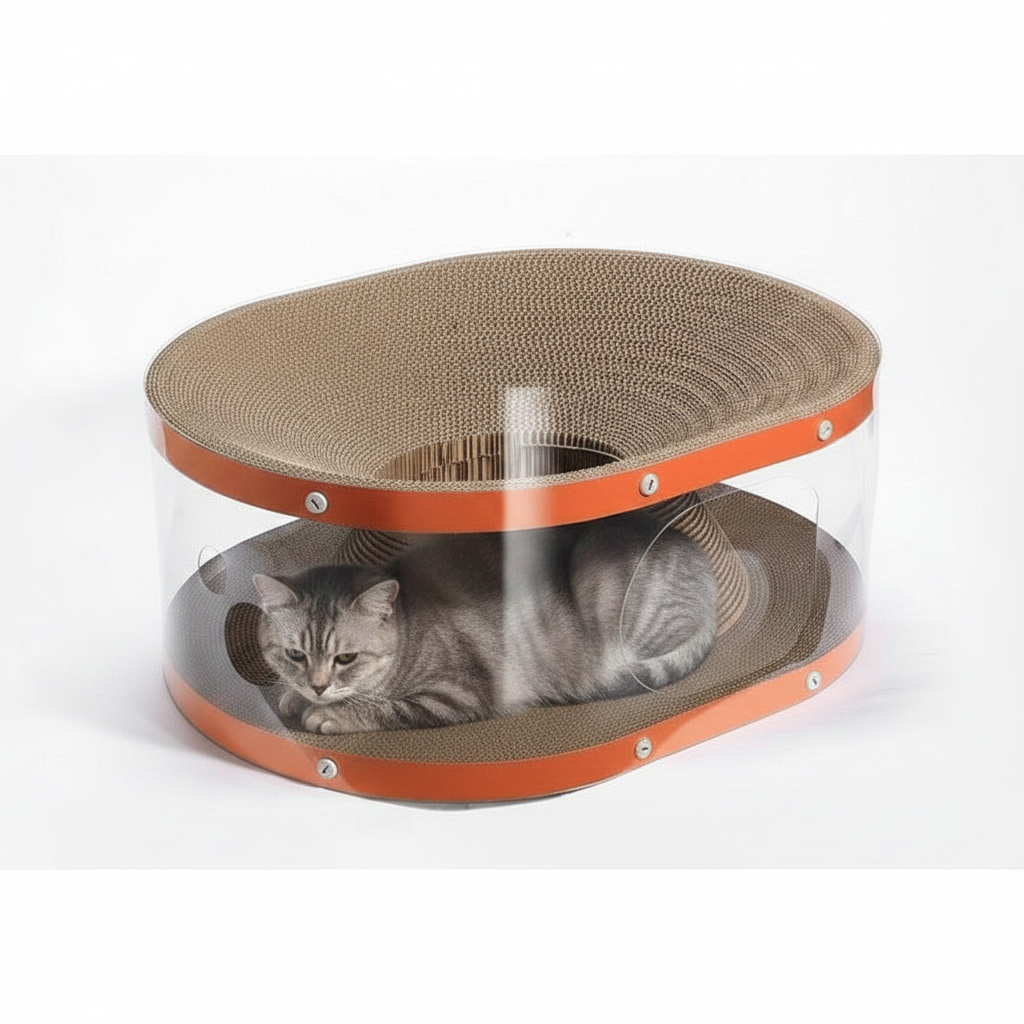 Cat Scratching Board with Raised Nest and Corrugated Surface for Indoor Play