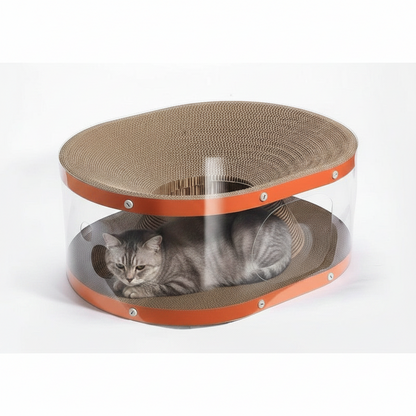 Cat Scratching Board with Raised Nest and Corrugated Surface for Indoor Play
