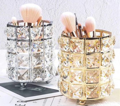 Makeup Brush Holder with Crystal Bead Design and Stainless Steel Frame, Gold or Silver
