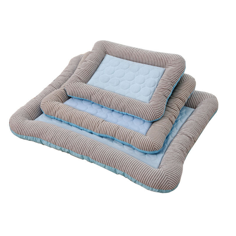 Breathable Cooling Pet Bed Mat with Ice Silk Surface and Edge Stitching, Blue or Pink