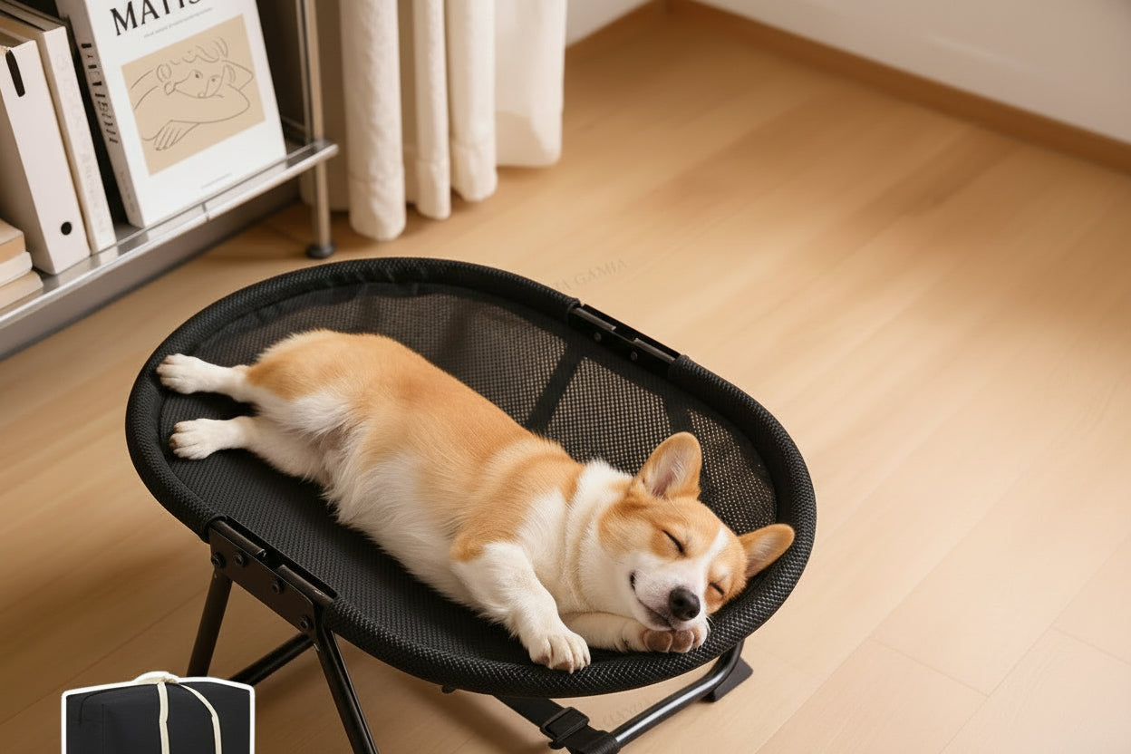 Elevated Pet Bed with Breathable Mesh Platform and Foldable Iron Frame, Storage Bag Included
