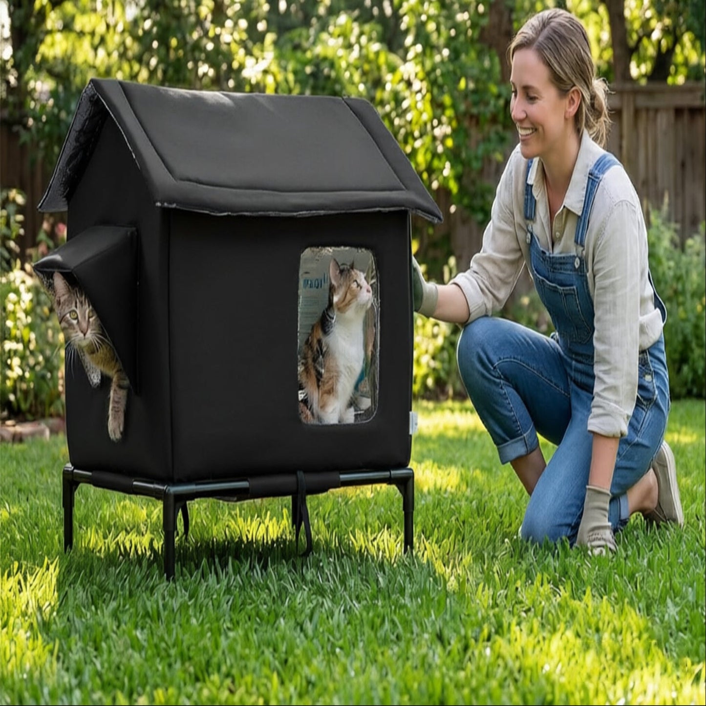 Elevated Pet Bed with Moisture Resistant Fabric and Stainless Steel Frame for Cats and Small Dogs