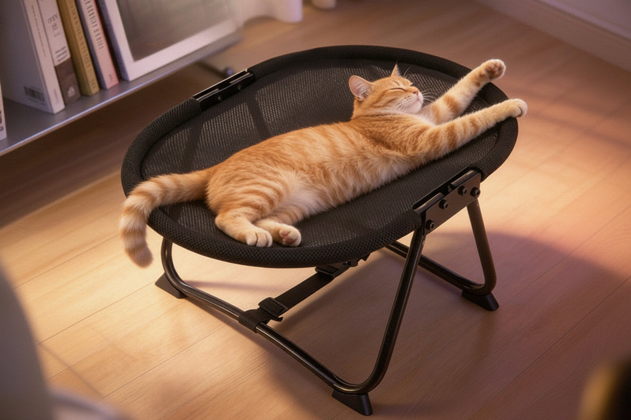 Elevated Pet Bed with Breathable Mesh Platform and Foldable Iron Frame, Storage Bag Included