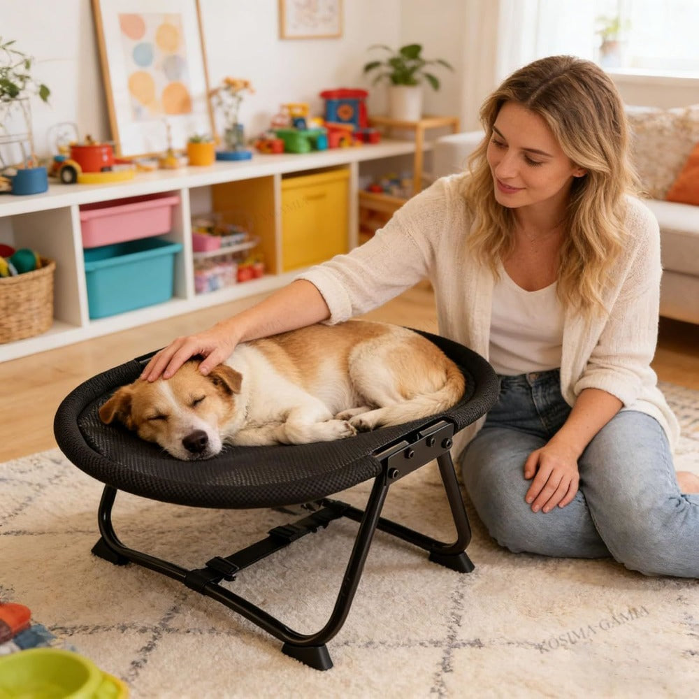 Elevated Pet Bed with Breathable Mesh Platform and Foldable Iron Frame, Storage Bag Included