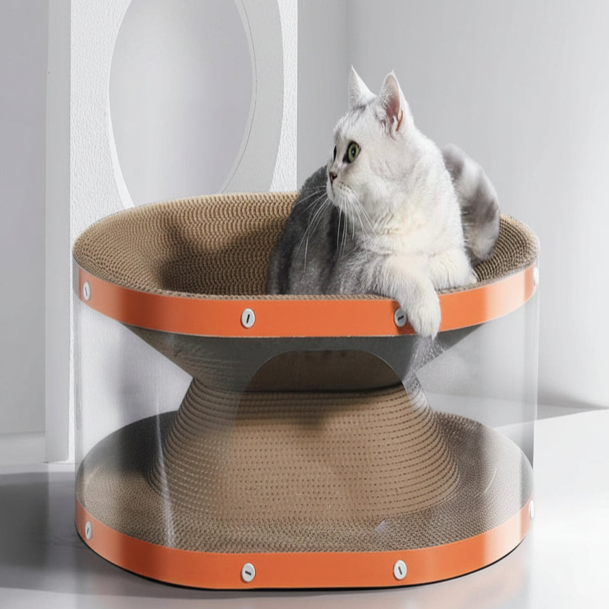 Cat Scratching Board with Raised Nest and Corrugated Surface for Indoor Play