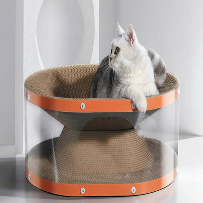 Cat Scratching Board with Raised Nest and Corrugated Surface for Indoor Play