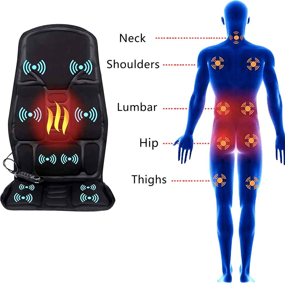 Heated Massage Chair Pad with 8 Massage Nodes and Remote Control for Home and Car