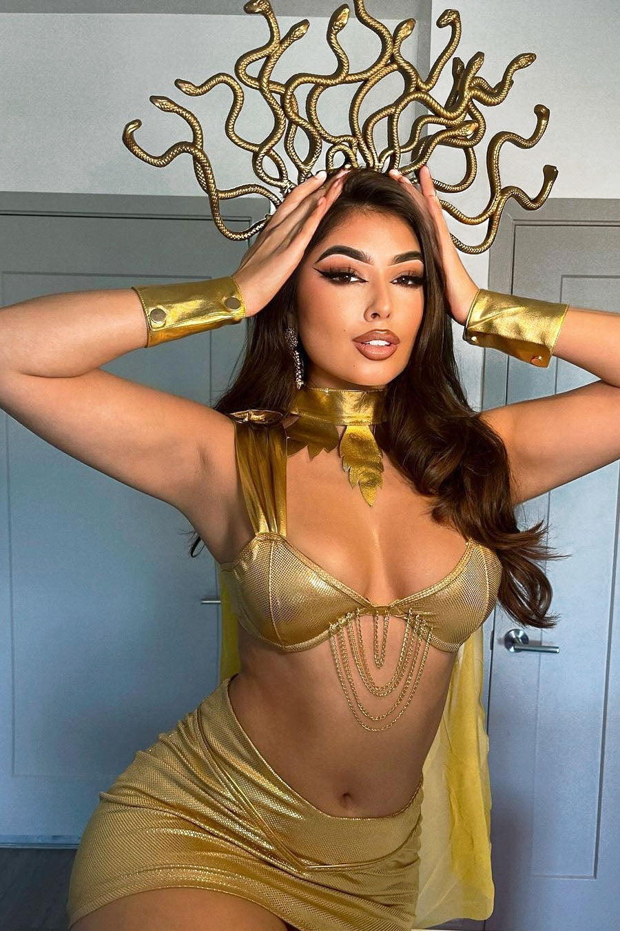 Gold Goddess Look Costume Set with Wrap Top and Snake Accessory