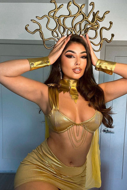 Gold Goddess Look Costume Set with Wrap Top and Snake Accessory