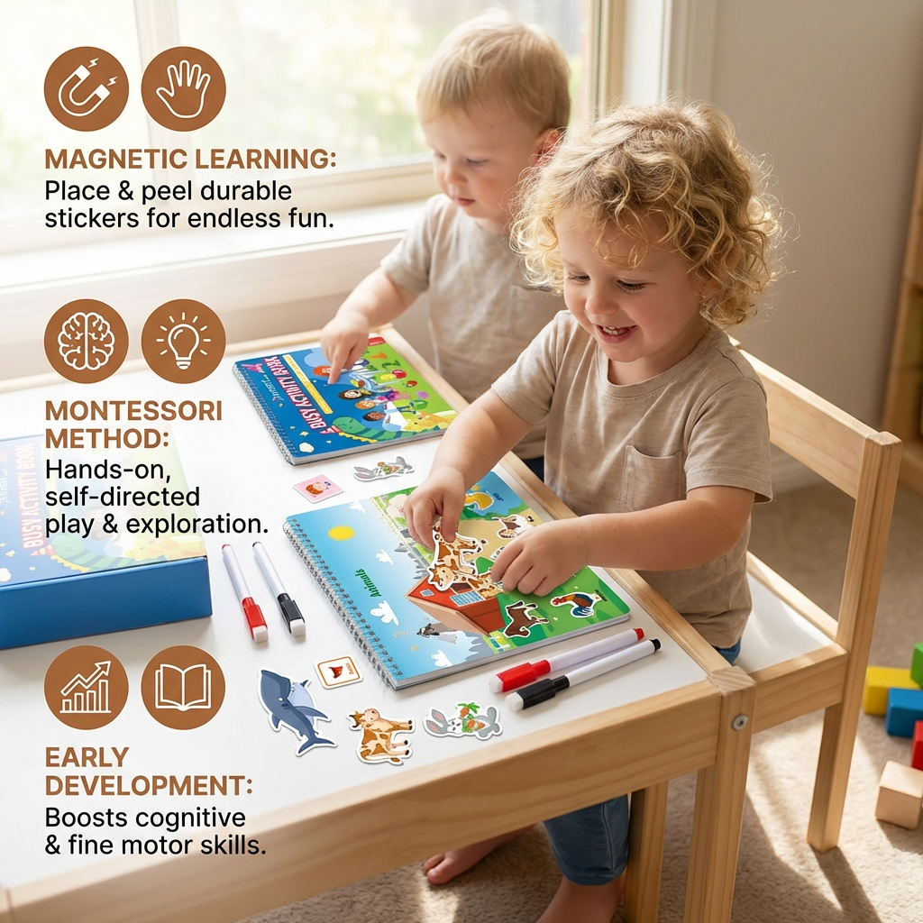 Interactive Busy Book for Kids with Colors, Numbers, Animals and Shapes Activity Pages
