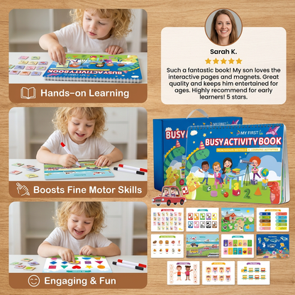 Interactive Busy Book for Kids with Colors, Numbers, Animals and Shapes Activity Pages