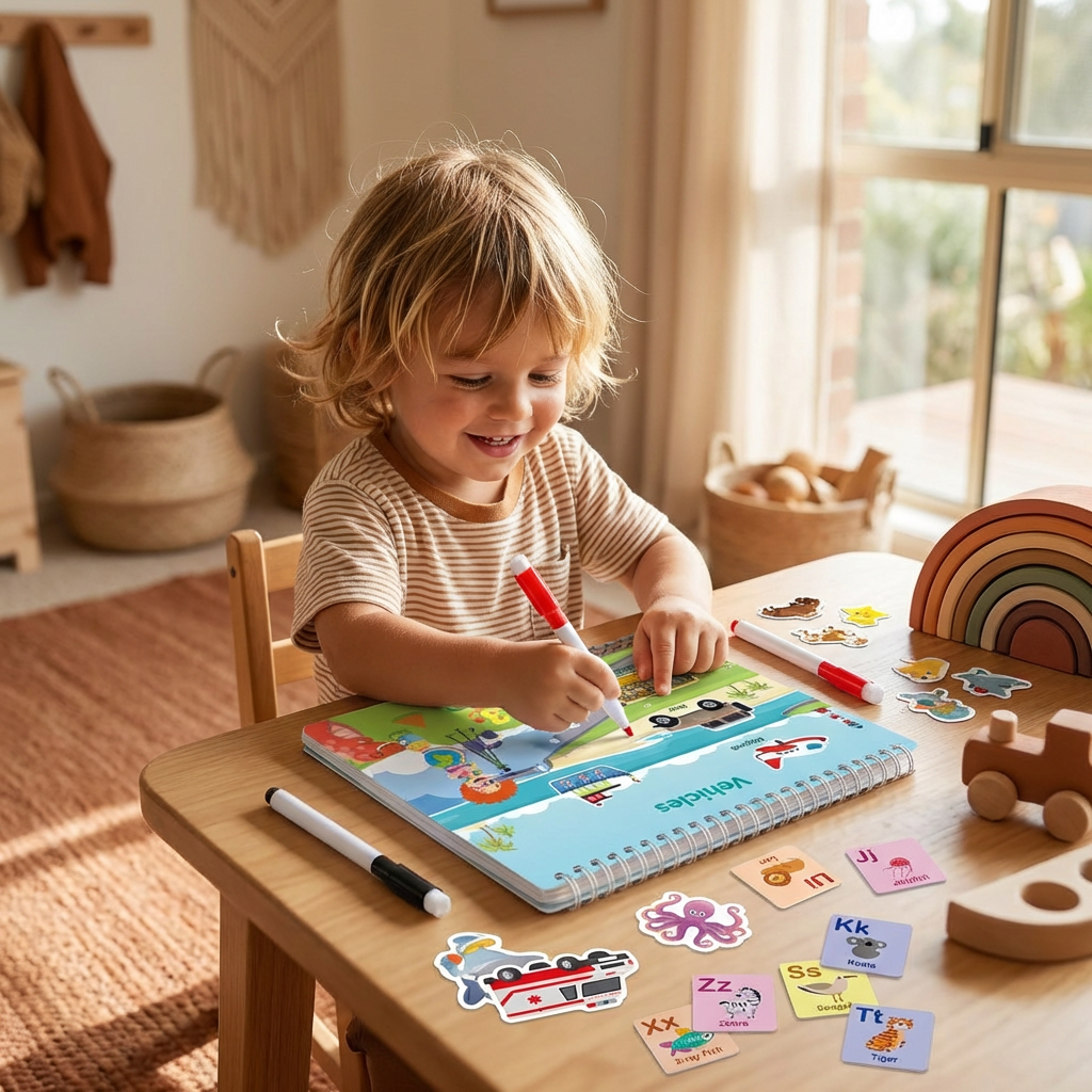 Interactive Busy Book for Kids with Colors, Numbers, Animals and Shapes Activity Pages