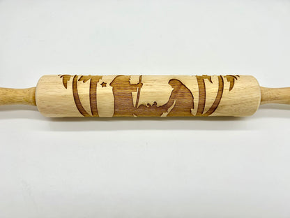 Laser Cut Christmas Rolling Pin with a Nativity Pattern for Pressing Cookies, Fondant, Clay and Ornaments