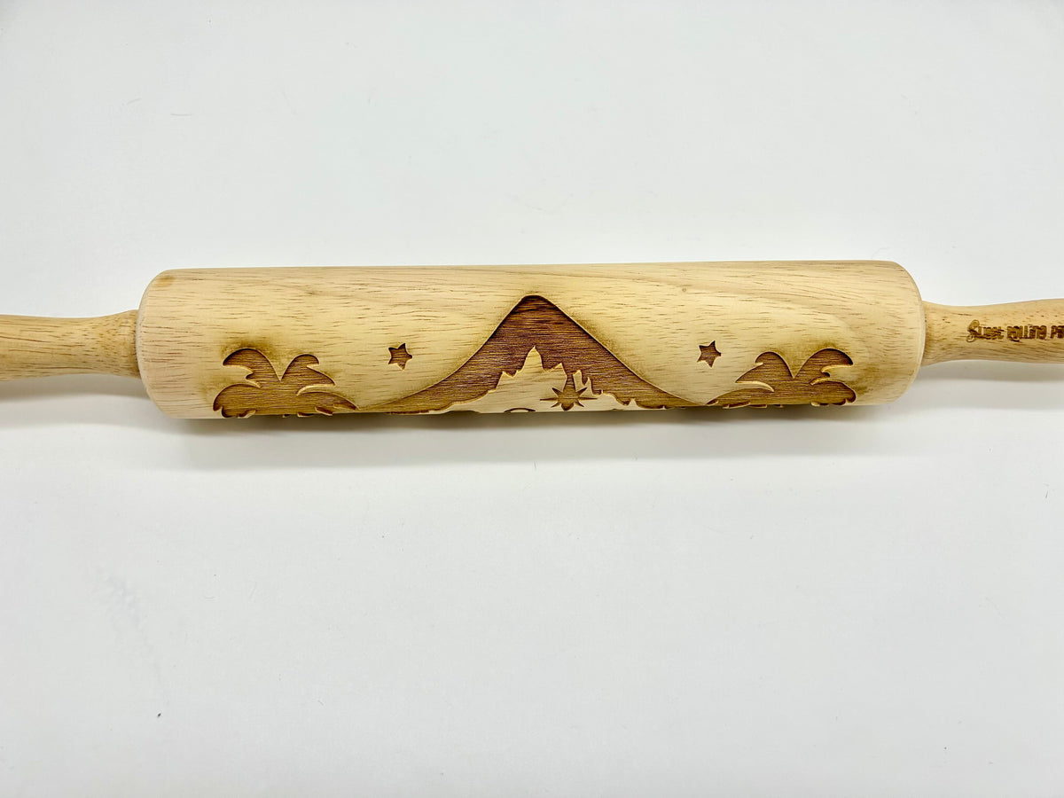Laser Cut Christmas Rolling Pin with a Nativity Pattern for Pressing Cookies, Fondant, Clay and Ornaments