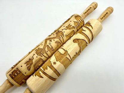 Laser Cut Christmas Rolling Pin with a Nativity Pattern for Pressing Cookies, Fondant, Clay and Ornaments