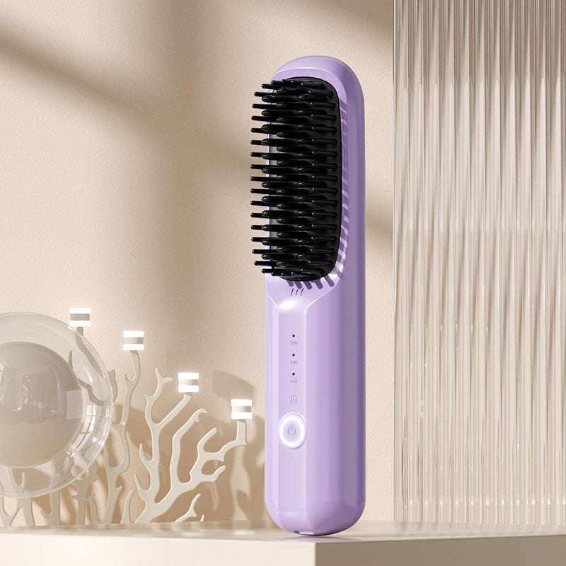 Portable Hair Straightener Brush with Ceramic Teeth and Negative Ion Technology, 30 Minute Runtime