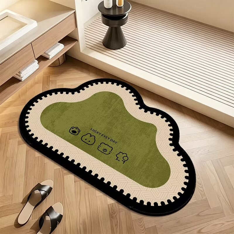 Plush Floor Rug with Non Slip Backing and Patterned Edge