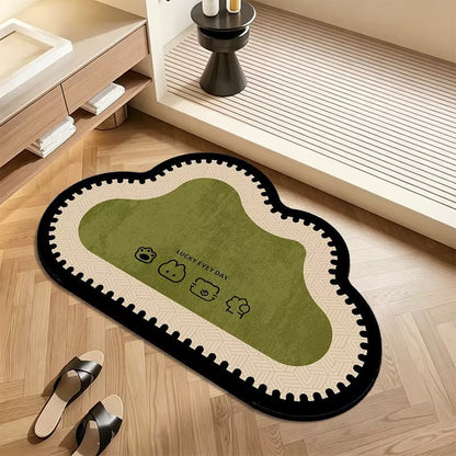 Plush Floor Rug with Non Slip Backing and Patterned Edge