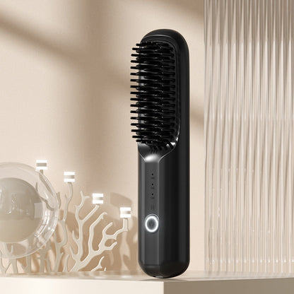 Portable Hair Straightener Brush with Ceramic Teeth and Negative Ion Technology, 30 Minute Runtime
