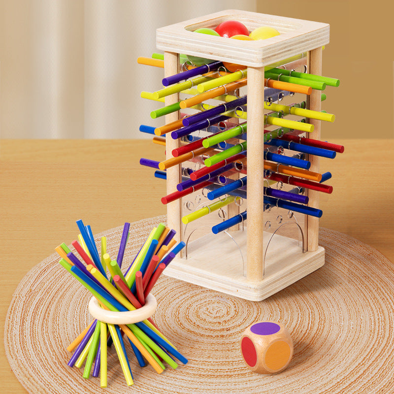 Wooden Ball and Stick Game with Three Play Modes for Color Matching and Steady Hands