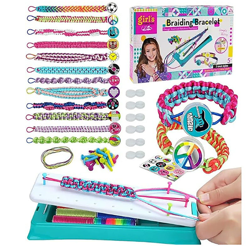 Friendship Bracelet Weaving Board with Colored Threads and Pattern Stickers