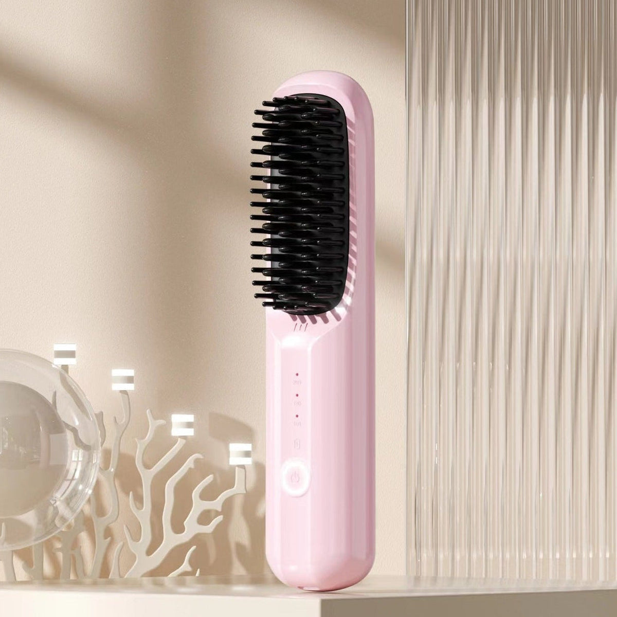 Portable Hair Straightener Brush with Ceramic Teeth and Negative Ion Technology, 30 Minute Runtime