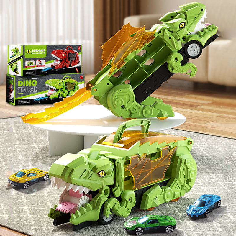 Transforming Dinosaur Truck Toy with Two Cars LED Lights and Carry Handle for Kids