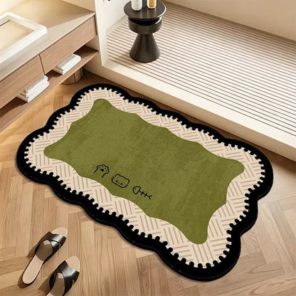 Plush Floor Rug with Non Slip Backing and Patterned Edge